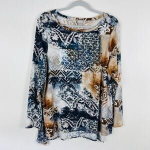 Chico's Top Large 2 12 Abstract Long Sleeve T-Shirt Tee